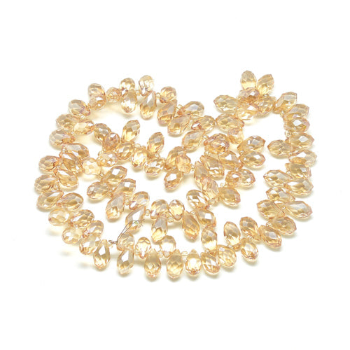 Crystal Glass Beads, Teardrop, Faceted, Champagne, 12mm - BEADED CREATIONS