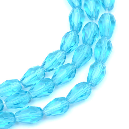 Crystal Glass Beads, Teardrop, Faceted, Sky Blue, 11mm - BEADED CREATIONS