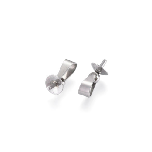 Cup Peg Bails, 304 Stainless Steel, For Half Drilled Beads, Silver Tone, 12.5x5mm - BEADED CREATIONS