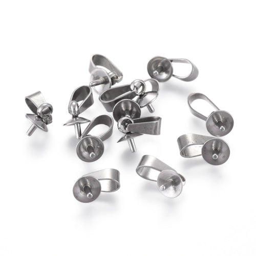 Cup Peg Bails, 304 Stainless Steel, For Half Drilled Beads, Silver Tone, 12.5x5mm - BEADED CREATIONS