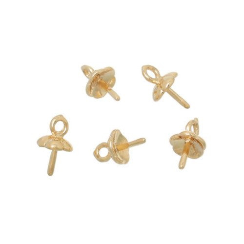 Cup Peg Bails, Brass, For Half Drilled Beads, 14K Gold Plated, 6x10mm - BEADED CREATIONS