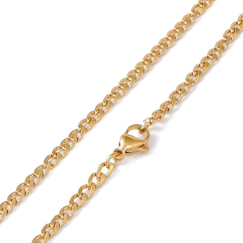 Curb Chain Necklace, Stainless Steel, 18K Gold Plated, 60cm - BEADED CREATIONS