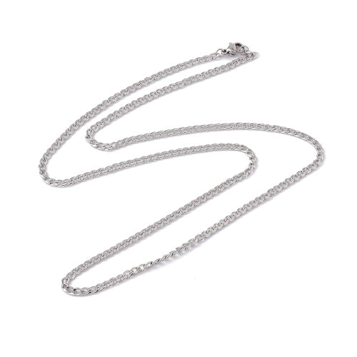 Curb Chain Necklace, Stainless Steel, Silver, 60cm - BEADED CREATIONS