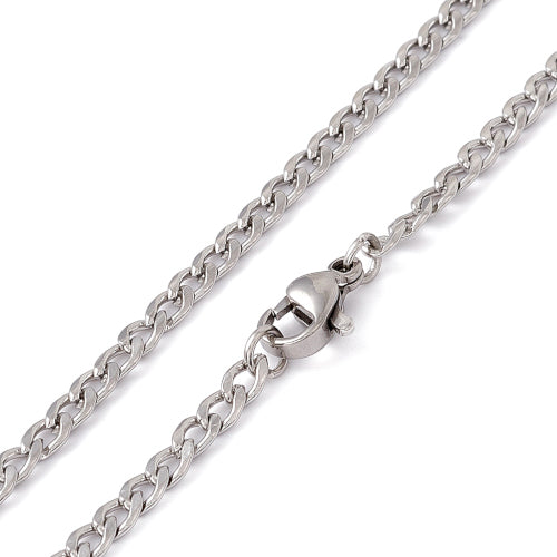 Curb Chain Necklace, Stainless Steel, Silver, 60cm - BEADED CREATIONS