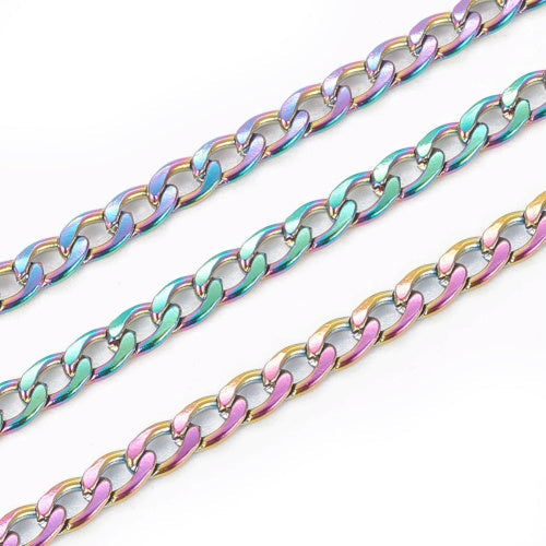 Curb Chain, Stainless Steel, Open Link, Ion Plated, Rainbow, 4.5x3mm - BEADED CREATIONS