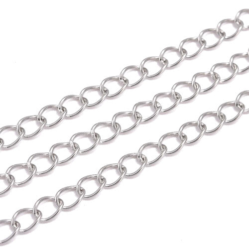 Curb Chain, Stainless Steel, Twisted, Soldered, Silver, 5x3.5mm - BEADED CREATIONS