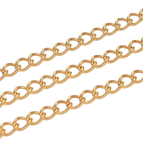 Curb Chain, Stainless Steel, Open Link, (IP), 18K Gold Plated, 5x3.5mm - BEADED CREATIONS