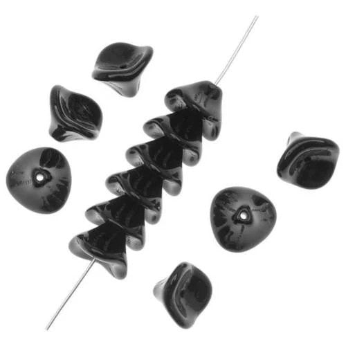 Czech Glass Beads, Flower, Opaque, Jet Black, 12mm - BEADED CREATIONS