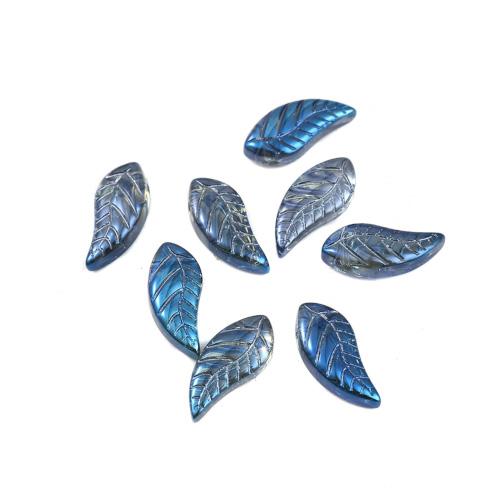 Czech Glass Beads, Leaf, Blue, AB, 16mm - BEADED CREATIONS