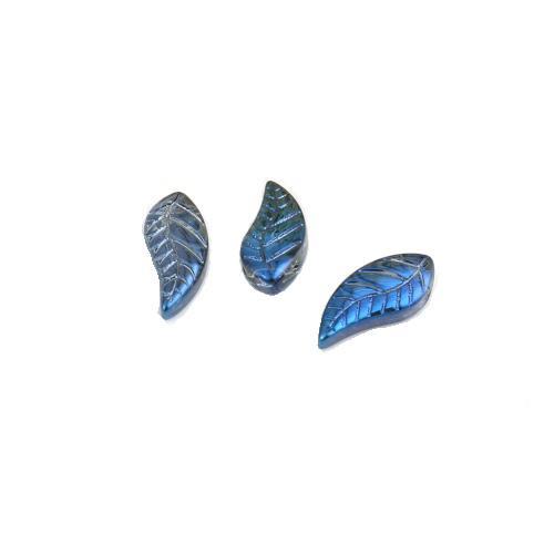 Czech Glass Beads, Leaf, Blue, AB, 16mm - BEADED CREATIONS