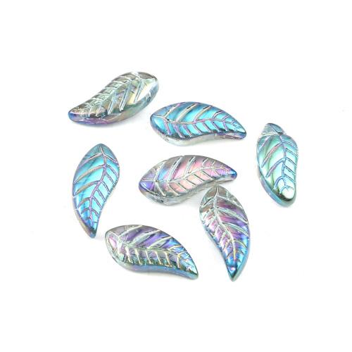 Czech Glass Beads, Leaf, Light Sky Blue, AB, 16mm - BEADED CREATIONS