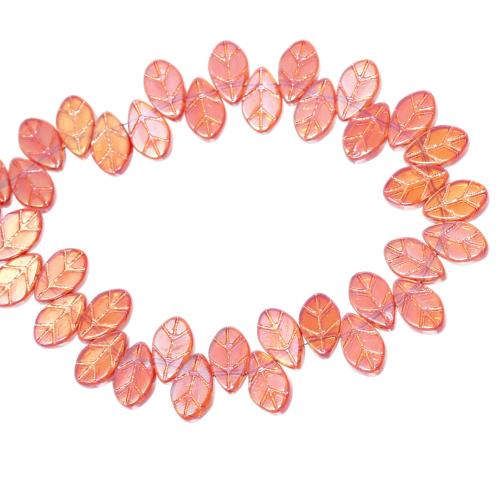 Czech Glass Beads, Leaf, Orange-Red, AB, 11mm - BEADED CREATIONS