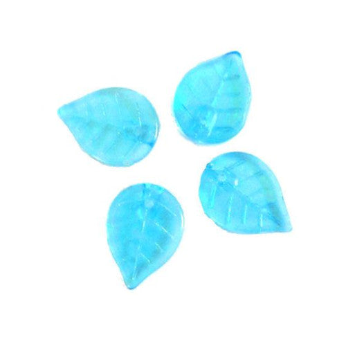 Czech Glass Beads, Leaf, Aqua Blue, 18mm - BEADED CREATIONS