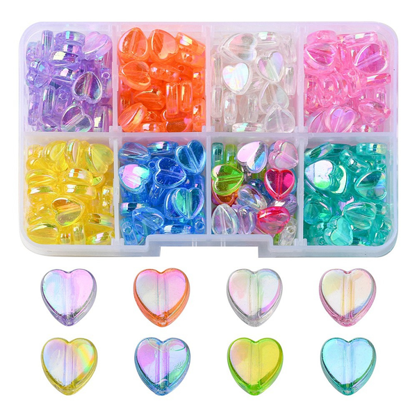DIY Bead Kit, Acrylic Beads, Heart, Mixed, AB, 8mm - BEADED CREATIONS