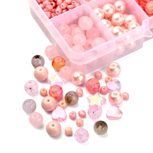 DIY Bead Kit, Acrylic, Glass, Pink, 713 Pieces - BEADED CREATIONS