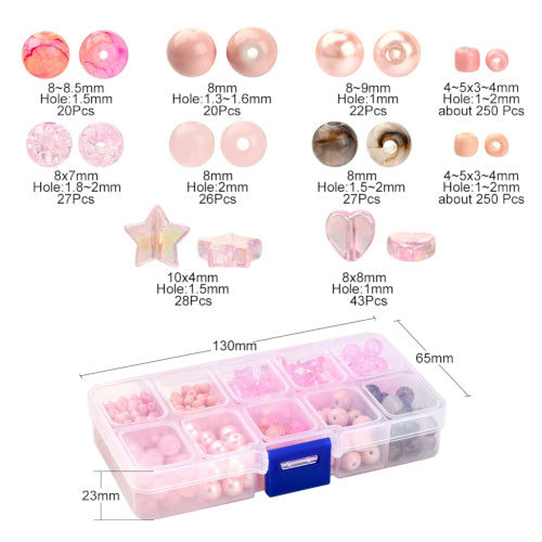 DIY Bead Kit, Acrylic, Glass, Pink, 713 Pieces - BEADED CREATIONS