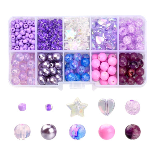 DIY Bead Kit, Acrylic, Glass, Purple, 708 Pieces - BEADED CREATIONS
