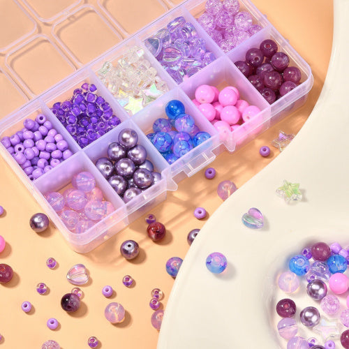 DIY Bead Kit, Acrylic, Glass, Purple, 708 Pieces - BEADED CREATIONS