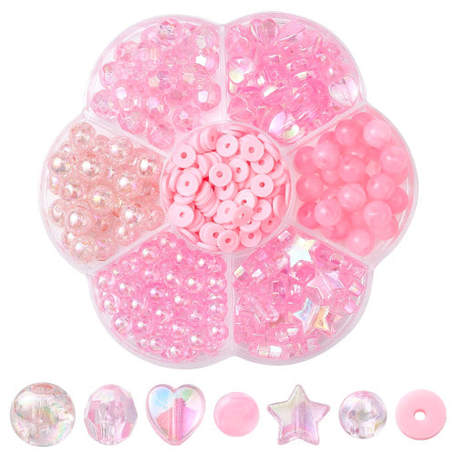 DIY Bead Kit, Acrylic, Polymer Clay, Assorted Beads, Pink - BEADED CREATIONS