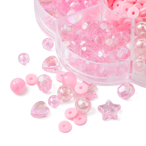 DIY Bead Kit, Acrylic, Polymer Clay, Assorted Beads, Pink - BEADED CREATIONS