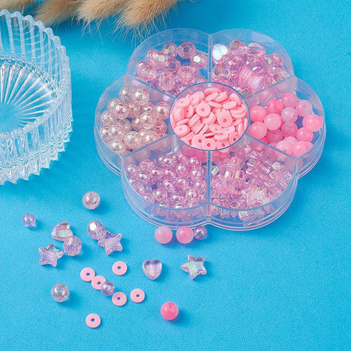 DIY Bead Kit, Acrylic, Polymer Clay, Assorted Beads, Pink - BEADED CREATIONS
