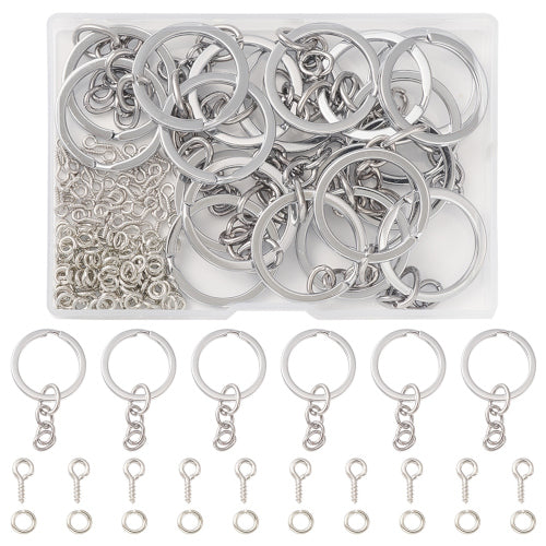 DIY Kit, Key Rings, Silver, 170 Pcs - BEADED CREATIONS