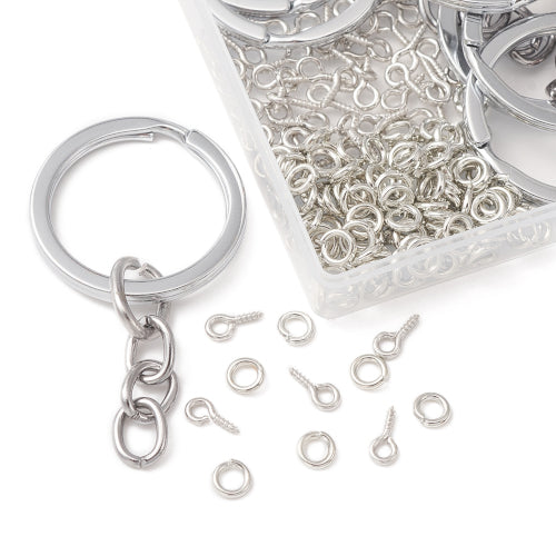 DIY Kit, Key Rings, Silver, 170 Pcs - BEADED CREATIONS