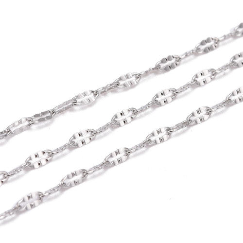 Dapped Cable Chain, Stainless Steel, Soldered, Silver, 4x2mm - BEADED CREATIONS