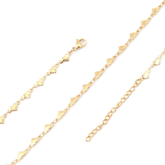 Dapped Heart Link Chain Necklace, Stainless Steel, Golden, 45cm - BEADED CREATIONS