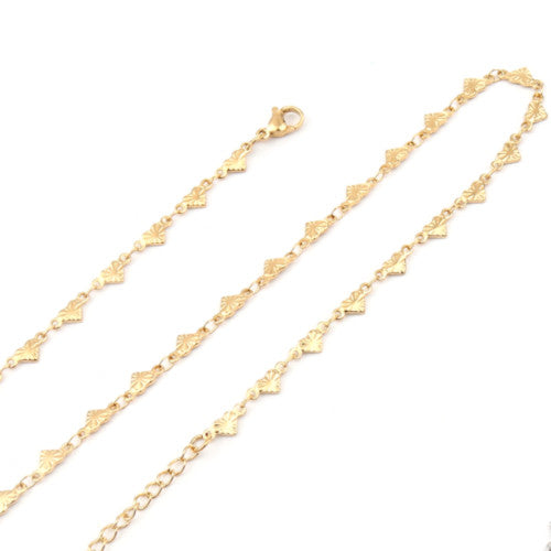 Dapped Heart Link Chain Necklace, Stainless Steel, Golden, 45cm - BEADED CREATIONS