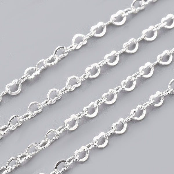 Decorative Chain, Brass, Heart Link Soldered, Silver Plated, 1.8x2.4mm - BEADED CREATIONS