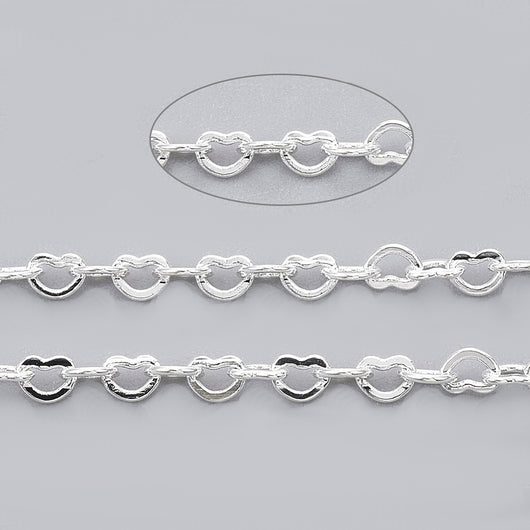 Decorative Chain, Brass, Heart Link Soldered, Silver Plated, 1.8x2.4mm - BEADED CREATIONS