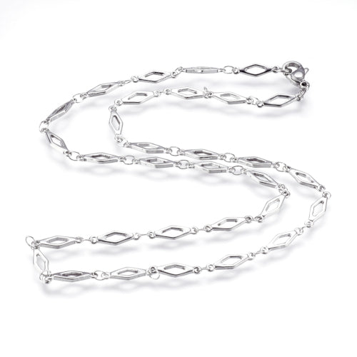 Diamond Link Chain Necklace, Stainless Steel, Silver, 45cm - BEADED CREATIONS