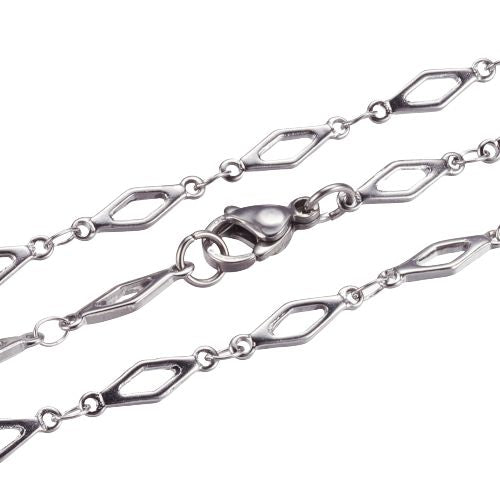 Diamond Link Chain Necklace, Stainless Steel, Silver, 45cm - BEADED CREATIONS