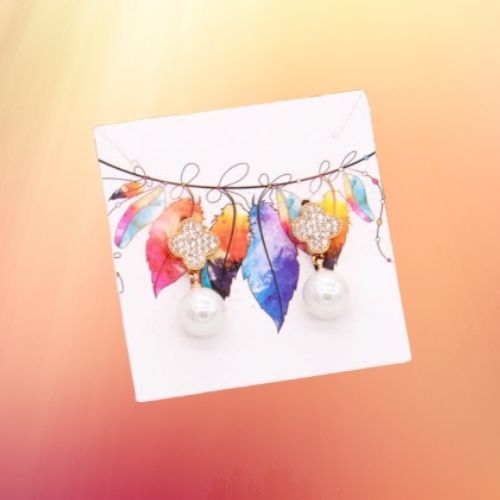 Display Cards, Earrings, Necklace, Square, Leaves, Multicolored, 5.9x5.9cm - BEADED CREATIONS