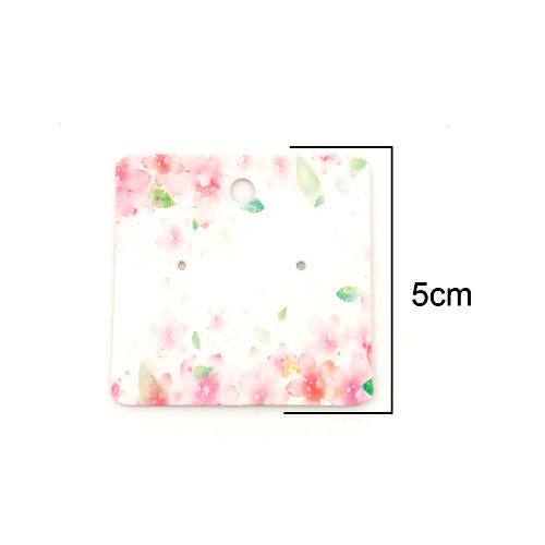 Display Cards, Earrings, Square, Floral, Pink, 5x5cm - BEADED CREATIONS