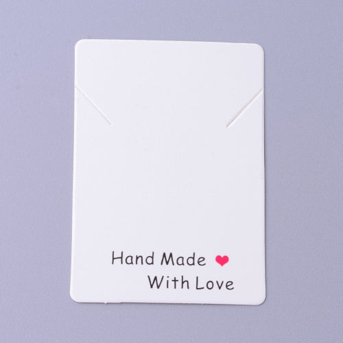 Display Cards, Rectangle, With "Hand Made With Love", White, 6.95x5cm - BEADED CREATIONS