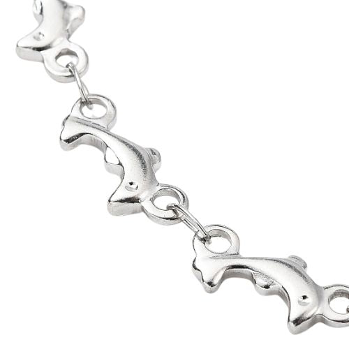 Dolphin Link Chain Necklace, Stainless Steel, Silver, 45cm - BEADED CREATIONS