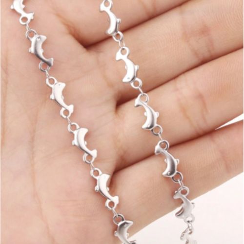 Dolphin Link Chain Necklace, Stainless Steel, Silver, 45cm - BEADED CREATIONS