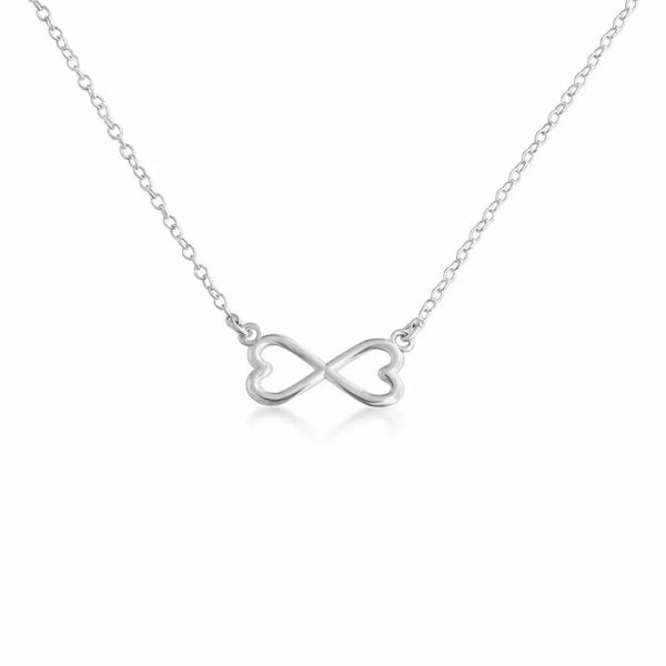 Double Heart Infinity Sign Chain Necklace, Silver Plated, Alloy, 45.72cm - BEADED CREATIONS