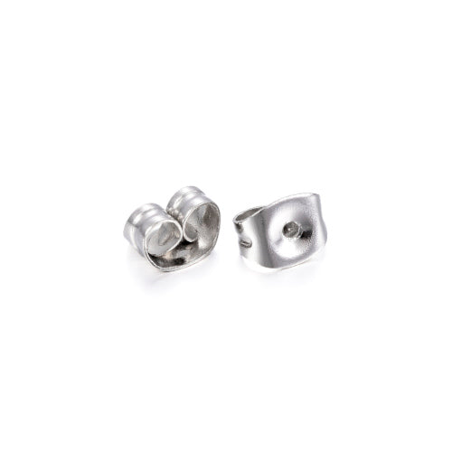 Ear Nuts, 304 Stainless Steel, Earring Backs, Silver Tone, 6x4.5x3.5mm - BEADED CREATIONS
