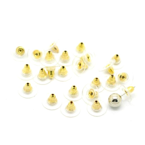 Ear Nuts, Brass And PVC, Earring Backs, Clear, Golden, 11mm - BEADED CREATIONS