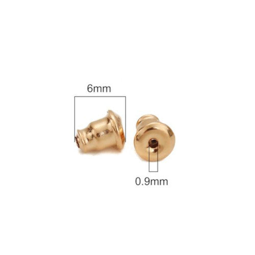 Ear Nuts, Iron, Mechanical Grip, Bullet, Light Gold Plated, 6x5mm - BEADED CREATIONS