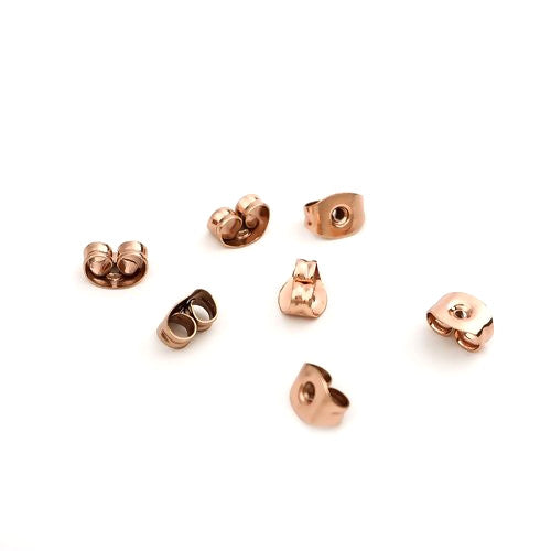 Ear Nuts, Stainless Steel, Butterfly Clutch, Rose Gold, 6x4.5mm - BEADED CREATIONS