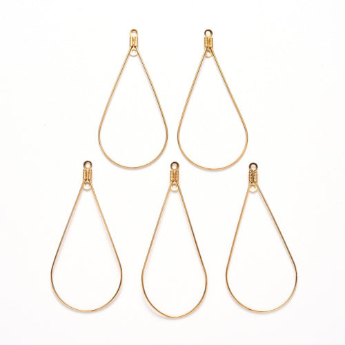 Earring Findings, Stainless Steel, Teardrop, Double Loops, (PVD), Gold, 48.5mm - BEADED CREATIONS