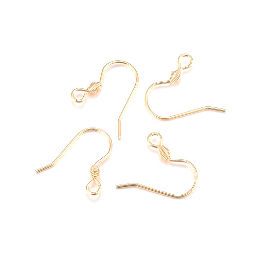 Earring Hooks, 304 Stainless Steel, 18K Gold Plated, Ear Wires, With Horizontal Loop And Spiral, Golden, 17mm - BEADED CREATIONS