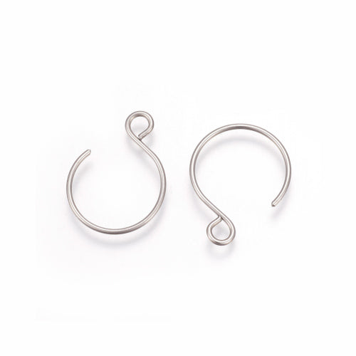 Earring Hooks, 304 Stainless Steel, Ear Wires, Round, With Open Horizontal Loop, Silver Tone, 18.5mm - BEADED CREATIONS