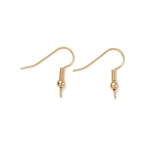 Earring Hooks, Ball And Coil, 18K Gold Plated, Brass, 19mm - BEADED CREATIONS