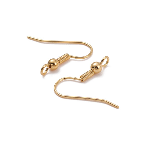 Earring Hooks, Ball And Coil, 18K Gold Plated, Brass, 19mm - BEADED CREATIONS