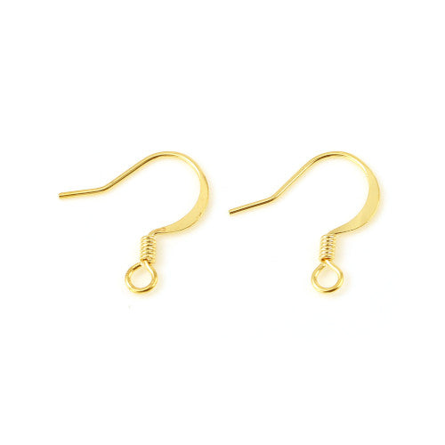 Earring Hooks, Brass, Flat, 18K Gold Plated, 14mm - BEADED CREATIONS